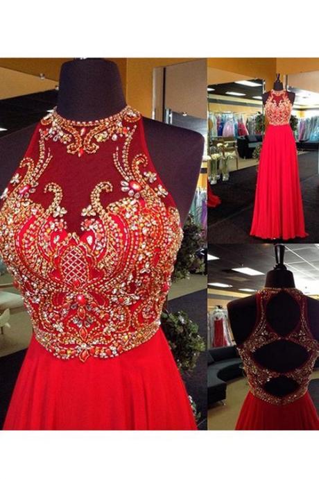 Red Prom Dresses, See Through Prom Dress, Chiffon Prom Dress, 2016 Prom Dress, Dresses For Prom, Fashion Prom Dress, Unique Prom Dress
