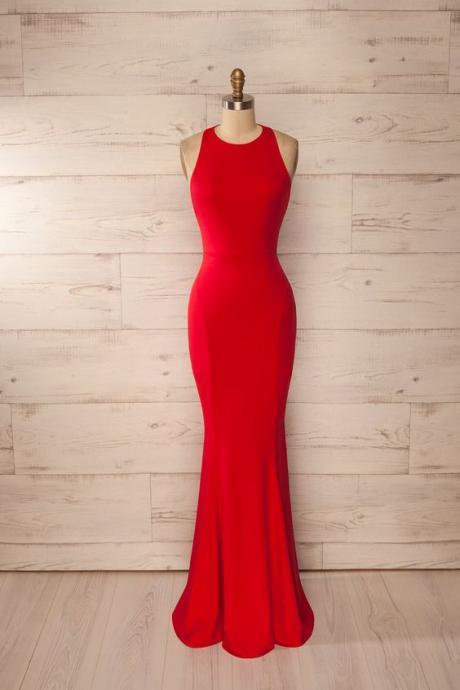 Red Mermaid Prom Dress,sexy Sleeveless Prom Dress,long Satin Evening Dress,2016 Custom