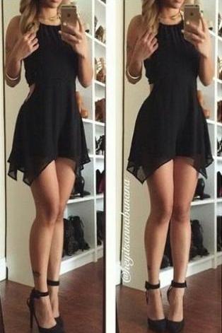 Little Black Homecoming Dress,Chiffon Prom Dress,Sexy Halter Homecoming Dress,backless for summer party