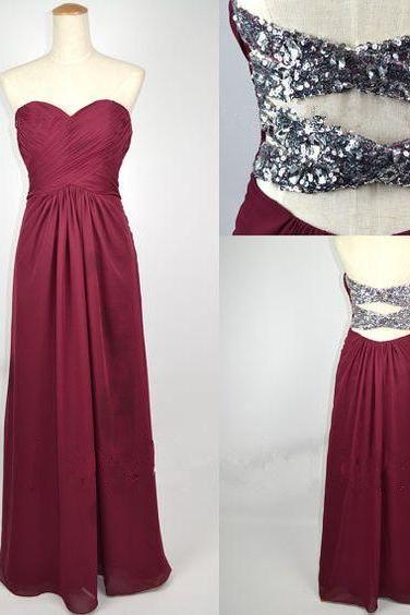 Burgundy Chiffon Prom Dress ,spaghetti Straps Long Evening Dress,floor Length Prom Dress
