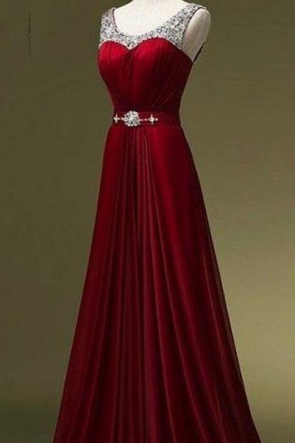 Red Beading Prom Dress, Sleeveless Prom Dress,floor Length Evening Dress