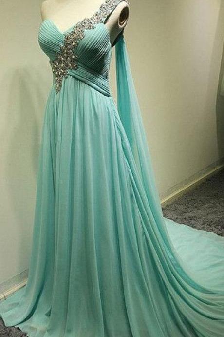 Mint Green Beading Prom Dress, Sleeveless Prom Dress,Floor Length Evening Dress