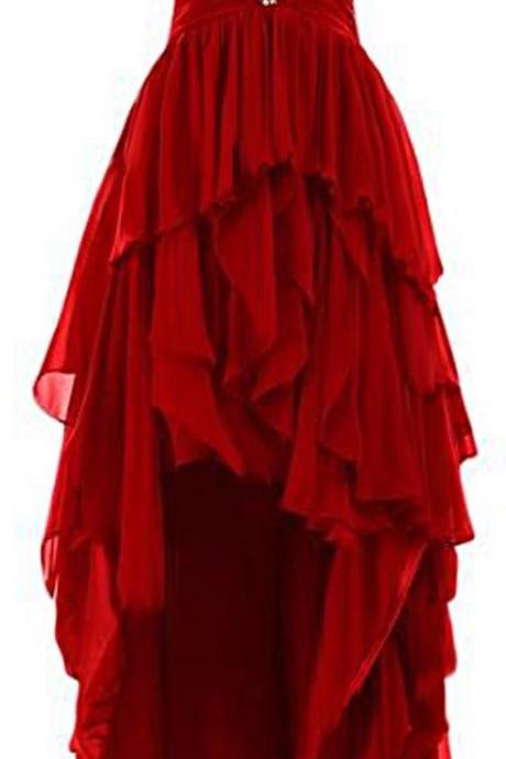 Cute Sweetheart Homecoming Dress,red Chiffon Evening Dress,high-low Homecoming Dress
