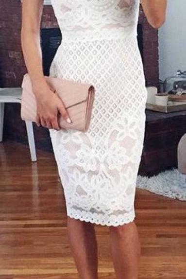 White Lace Sleeveless Homecoming Dress,sexy Halter Sheath Evening/party Dress