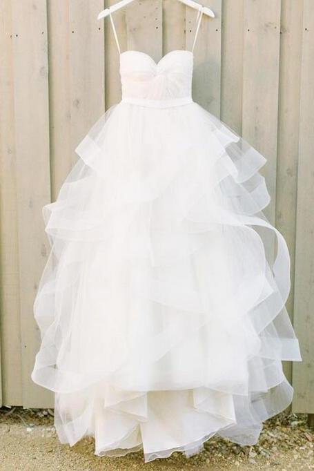 2016 Customized White Prom Dress,spaghetti Straps Sweetheart Evening Dress