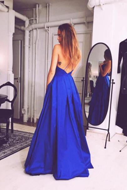 Charming Royal Blue Prom Dress,Sexy Sleeveless Evening Dress,Sexy Open Back Prom Dress 