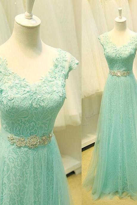 Charming Mint Green Lace Beading Prom Dress,sexy Short Sleeves Evening Dress,sexy Backless Lace Up Prom Dress