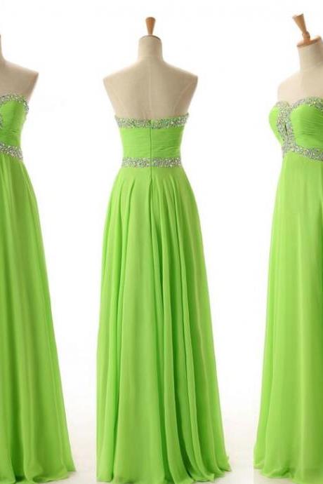 Charming Emerald Chiffon Beading Prom Dress,sexy Sweetheart Evening Dress,sexy Backless Prom Dress
