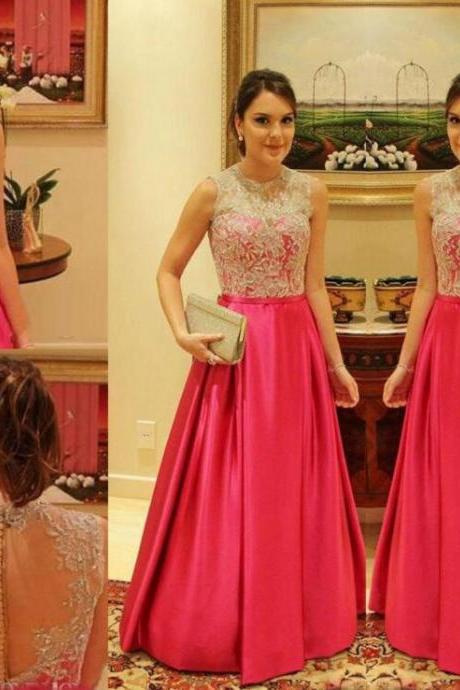 Charming Rosy Lace Prom Dress,Sexy Sleeveless Evening Dress,Sexy Backless See Through Prom Dress 