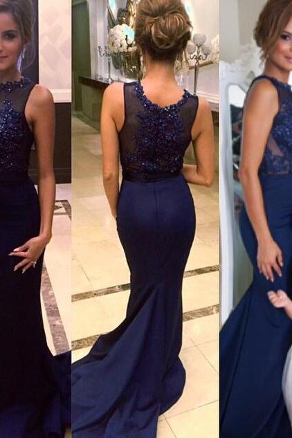 Charming Blue Beading Prom Dress,Sexy Sleeveless Evening Dress,Sexy See Through Backless Prom Dress 