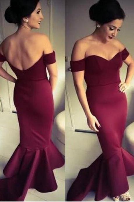 Prom Dress, Off-the-shoulder Prom Dress, Sheath Evening Dress, Burgundy Evening Dress, Open Back Evening Dress, Sweetheart Evening Dress, Maroon Evening Dress, Hot Sale Evening Dress, Cheap Evening Dress