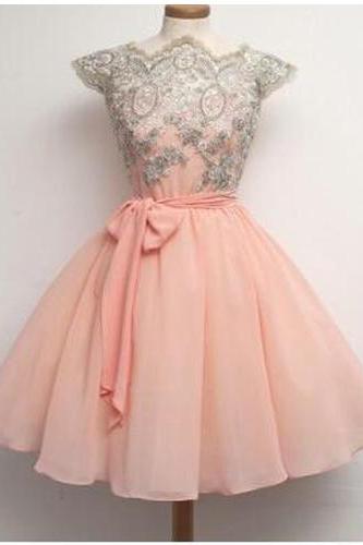 Short Classic Cute Prom/homecoming Dress,a-line Chiffon Prom Dress With Appliques, Homecoming Dress