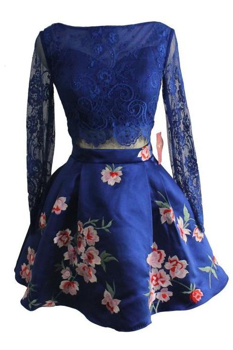 2016 Custom Charming Royal Blue Homecoming Dress,sexy Long Sleeves Evening Dress,sexy See Through Prom Dress