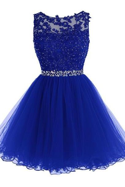  2016 Custom Charming Royal Blue Beading Homecoming Dress,Sexy Sleeveless Evening Dress,Sexy See Through Homecoming Dress