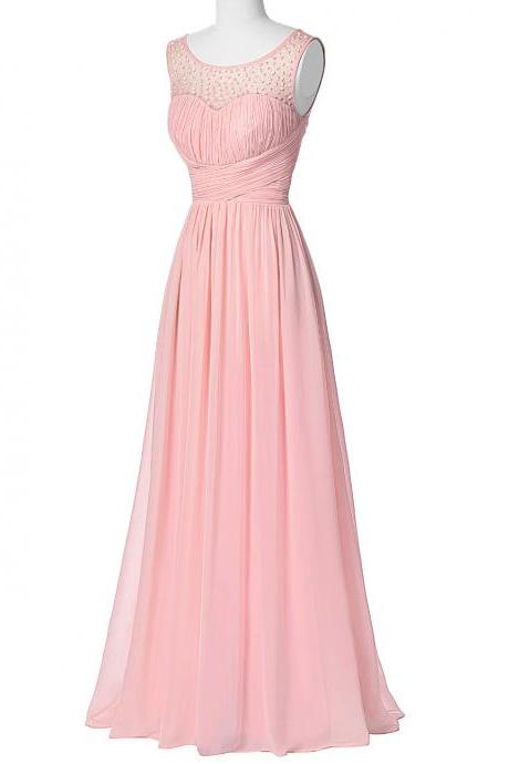  2016 Custom Charming Chiffon Beading Long Prom Dress,Sexy Sleeveless Evening Dress,Sexy See Through Prom Dress 