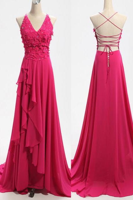 Arrival Prom Dress V Neck Chiffon Evening Dress For Party Backless Prom Dress