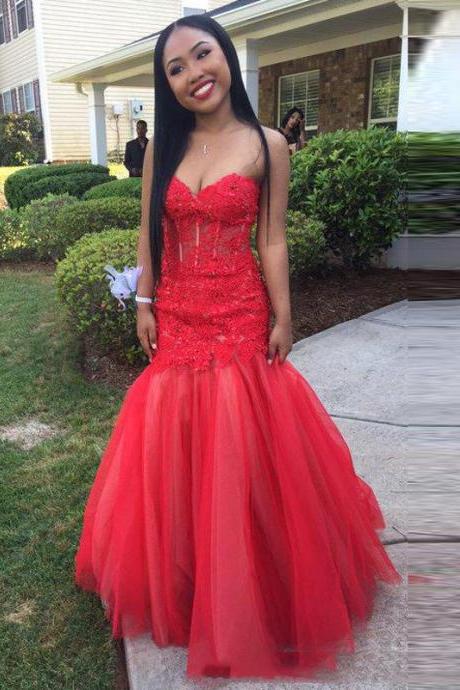 Red Long Prom Dresses Formal Party Gowns Sexy Graduation Dress Evening Dress