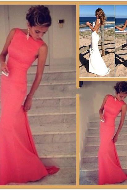 New Sexy Backless Prom Dresses Vintage High Neck Evening Gown Long Coral Prom Dress