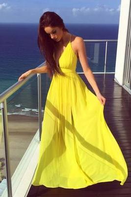 New Arrival Yellow Chiffon Prom Dress,Prom Gown Dress,Evening Formal Gown,Long Prom Dress