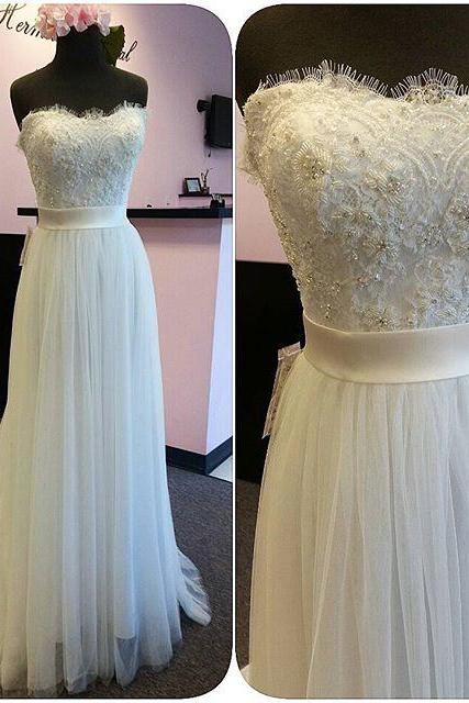 Custom Made Beaded Embroidery Sweetheart Neckline Eyelash Lace Tulle Floor-length Evening Dress, Prom Dresses, Long Party Dress, Wedding Dress