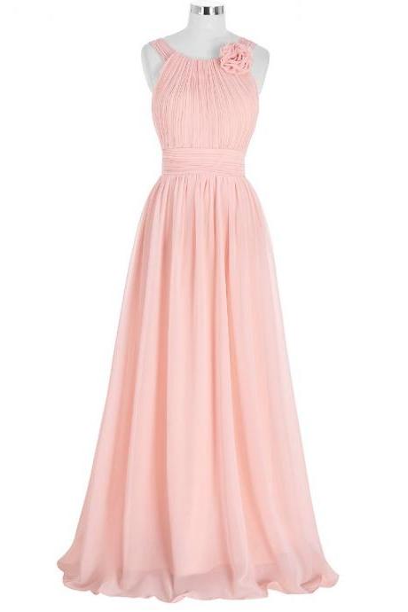  2016 Custom Charming Pink Chiffon Bridesmaid Dress,Sexy Halter Bridesmaid Dress with Handmade flower