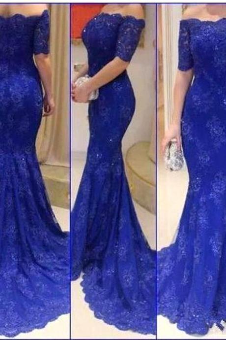 Charming Prom Dress,Dark Blue Evening Dress,Mermaid Prom Dress,Lace Formal Dress