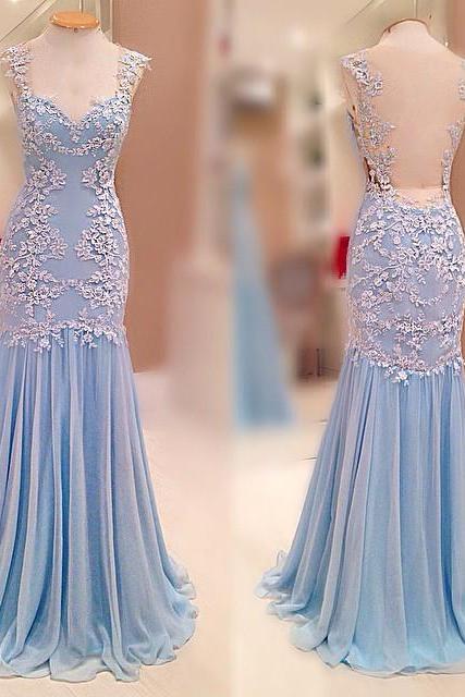 Charming Prom Dress,chiffon Prom Dress With Appliques,long Prom Dresses,sexy Backless Prom Dress