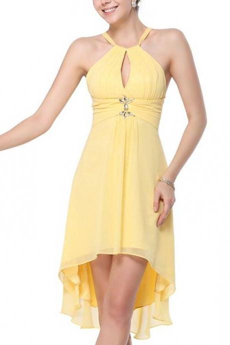 Charming Prom Dress,yellow Prom Dress,chiffon Short Prom Dress,sexy Prom Dress