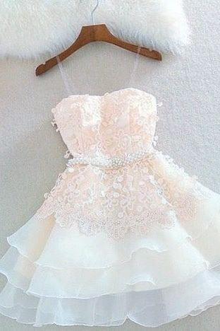  2016 Custom Charming white organza Homecoming Dress,Sexy Spaghetti Straps Evening Dress,layered short party Dress 