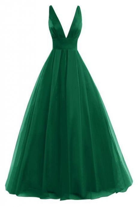 Backless Prom Dresses,green Prom Gowns,v-neck Prom Dresses 2016, Party Dresses 2016,long Prom Gown,prom Dress