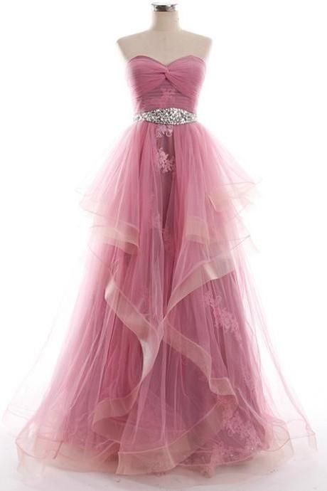 2016 Custom Pink Beading Prom Dress ,sleeveless Long Evening Party Dresses