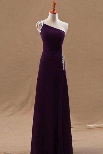 2016 Custom Charming Purple Prom Dress,sexy One Shoulder Evening Dress,beading Prom Dress