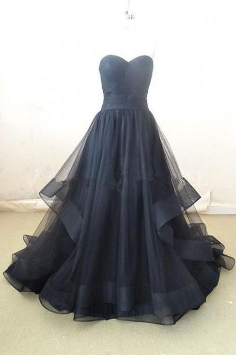 2016 Custom Black Tulle Prom Dress,sexy Sweetheart Long Prom Dress