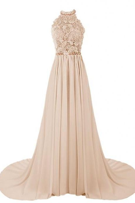 2016 Custom Charming Chiffon Prom Dress,sexy Halter Applique Evening Dress