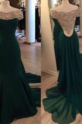 Elegant Off Shoulder Long Emerald Green Mermaid Party Evening Prom Dress Custom