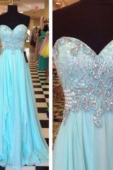 Sweetheart Neckline Prom Dress, Beaded Top Long Evening Party Gown