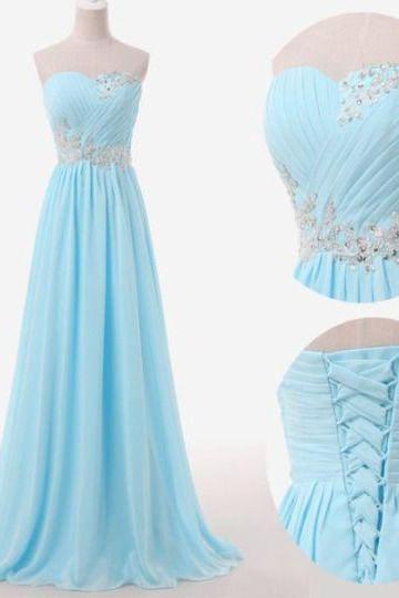 Light Blue Prom Dresses,sweetheart Evening Gowns,modest Formal Dresses,beaded Prom Dresses,2016 Fashion Evening Gown,corset Evening Dress