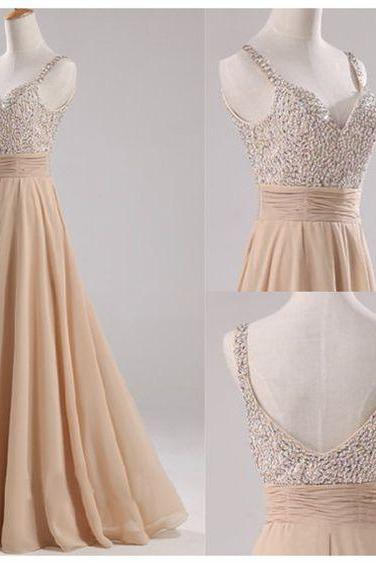 Elegant Sleeveless Long Beading Prom Dress, Bridesmaid Dress,evening Dress,party Dress
