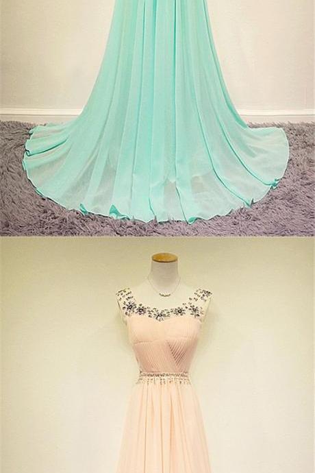 2016 Custom Cute Chiffon Prom Dress,beading Sleeveless Evening Dress