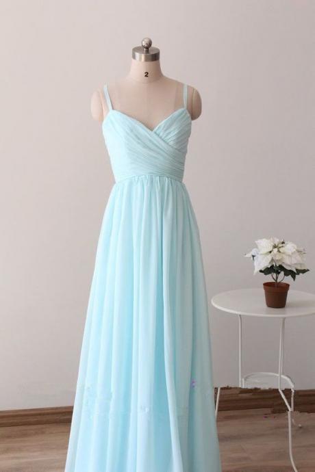 Pretty Light Blue Straps Long Prom Dresses, Light Blue Bridesmaid Dresses, Long Formal Dresses