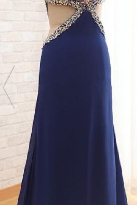2016 Custom Charming Royal Blue Prom Dress,sleeveless Beading Evening Dress