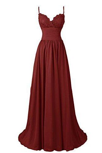 2016 Custom Charming Red Chiffon Prom Dress,spaghetti Straps Evening Dress,sweetheart Lace Prom Dress