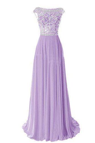 2016 Custom Charming Chiffon Prom Dress,sleeveless Evening Dress,beading Prom Dress