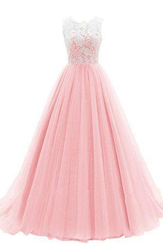 2016 Custom Charming Pink Lace Chiffon Prom Dress,sexy See Through Evening Dress