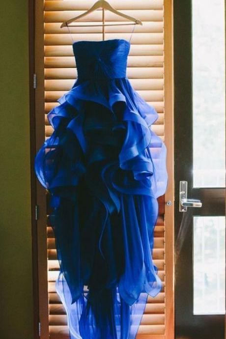 2016 Custom Charming Blue High-Low Prom Dress,Sexy Spaghetti Straps Evening Dress