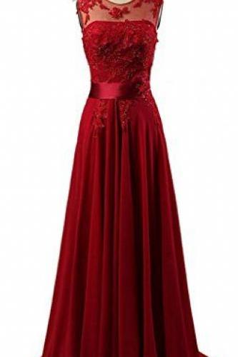 2016 Custom Charming Red Chiffon Prom Dress,beading Sleeveless Evening Dress