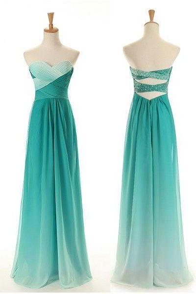 Simple Dress Elegant A-line Sweetheart Gradual Color Beading Long Chiffon Prom Dresses/evening Dresses/graduation Dresses