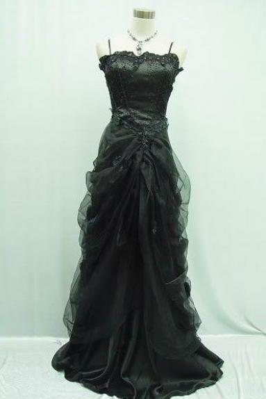 2017 Custom Charming Black Chiffon Prom Dress,Sexy Spaghetti Straps Evening Dress,Beading Prom Dress