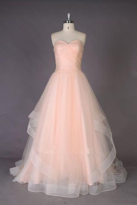 2017 Custom Charming Pink Chiffon Prom Dress,sexy Sweetheart Evening Dress,simple Layered Prom Dress