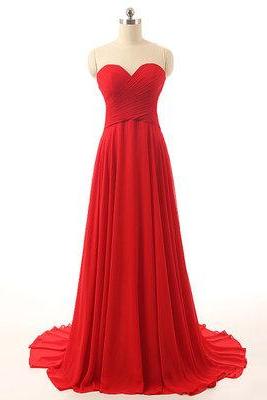 2017 Custom Design Red Prom Dress, O-neck Prom Dress,simple Prom Dress,chiffon Evening Dress